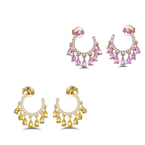 Yellow Sapphire Diamond Dangle Earrings 18K Gold - Lord of Gem Rings