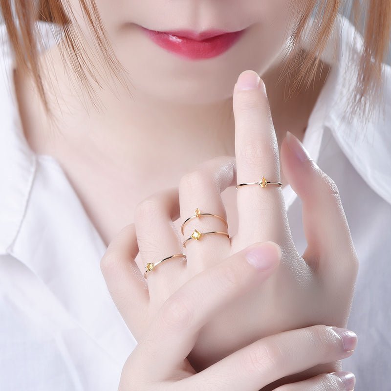 Yellow Sapphire September Birthstone Stackable Pinky Rings 18k Yellow Gold - Lord of Gem Rings