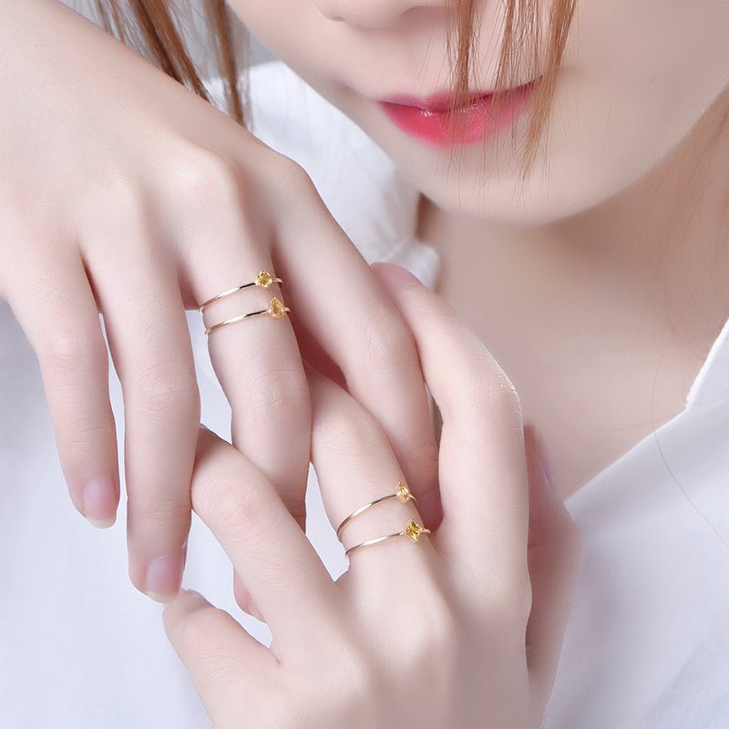 Yellow Sapphire September Birthstone Stackable Pinky Rings 18k Yellow Gold - Lord of Gem Rings