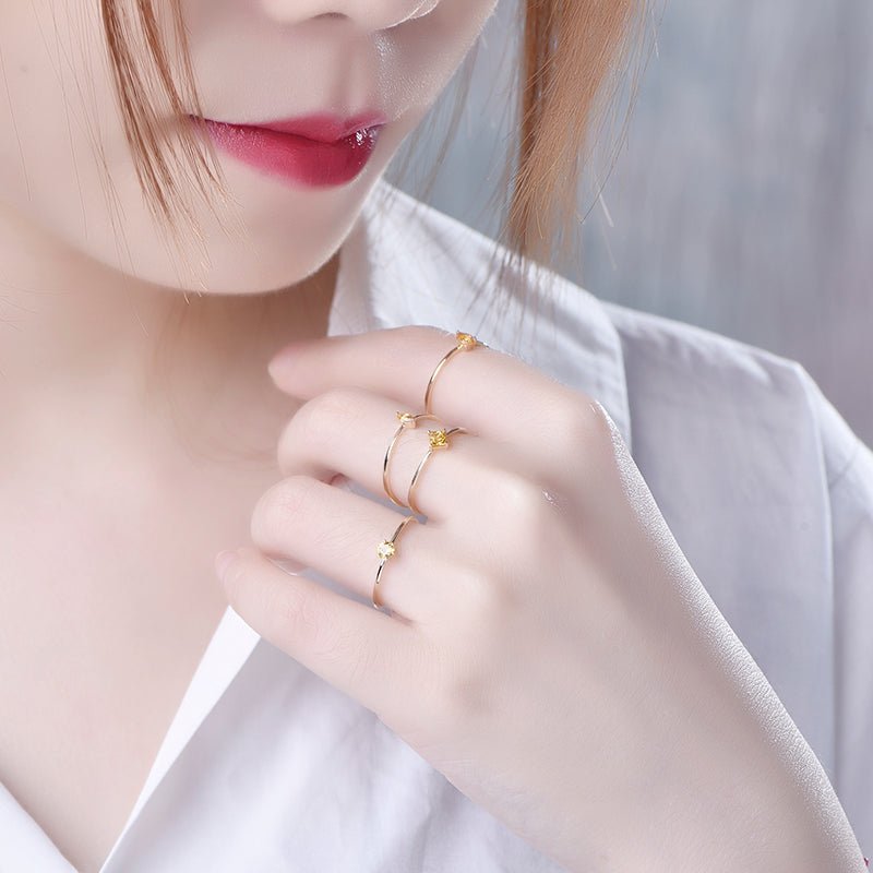 Yellow Sapphire September Birthstone Stackable Pinky Rings 18k Yellow Gold - Lord of Gem Rings