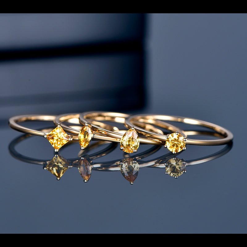 Yellow Sapphire September Birthstone Stackable Pinky Rings 18k Yellow Gold - Lord of Gem Rings