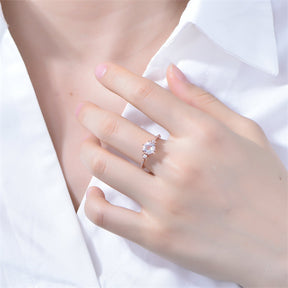 Vintage Prong-Set Round Moonstone Diamond Engagement Ring