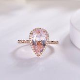 Art Deco Pear Morganite Ring Diamond Accents 14K Rose Gold