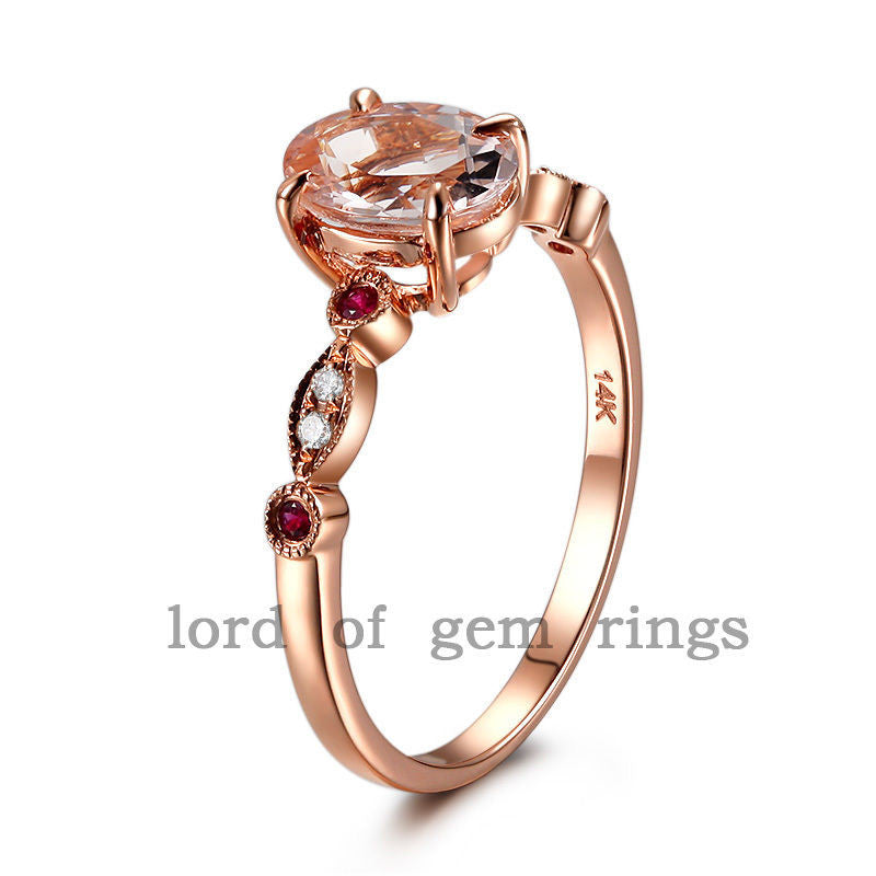 Reserved for Rick Oval Morganite Engagement Ring Diamond 14K Rose Gold 6x8mm Rush Delivery - Lord of Gem Rings - 2