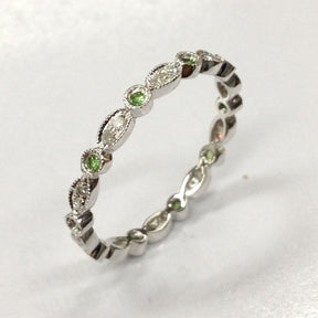 Reserved for Emily Peridot Diamond Wedding Band Eternity Anniversary Ring 14K White Gold - Lord of Gem Rings - 1