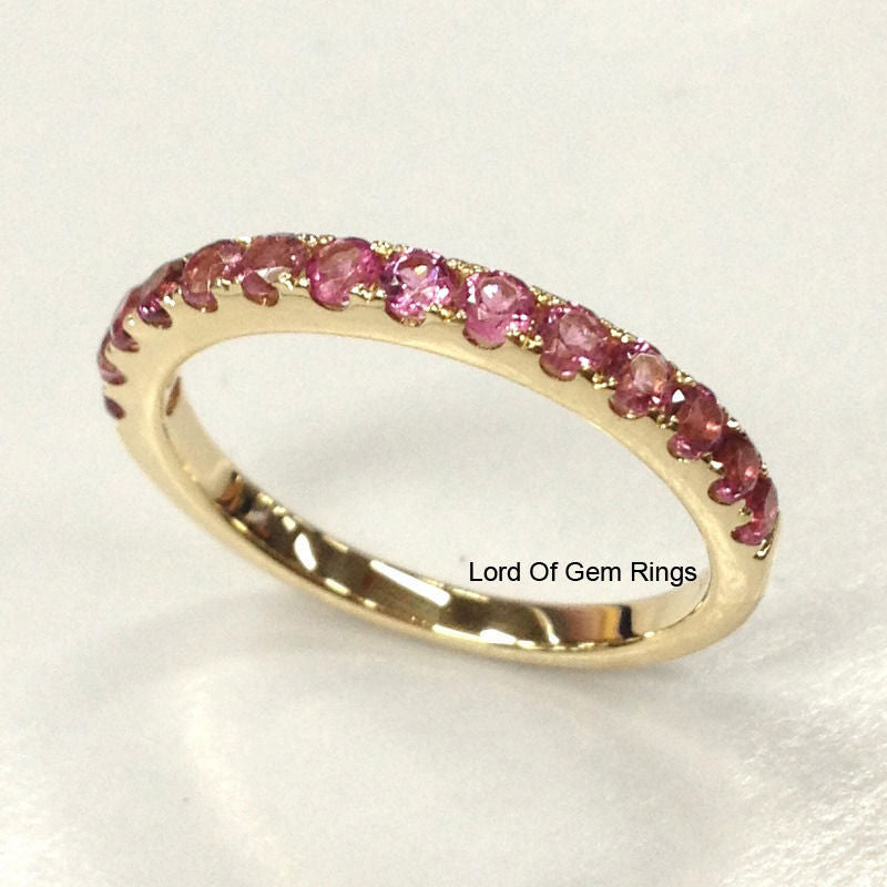 Pink Tourmaline Wedding Band Eternity Anniversary Ring 14K Yellow Gold 2mm - Lord of Gem Rings - 3