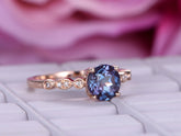 Art Deco Round Alexandrite Diamond Engagement Ring 14K Rose Gold