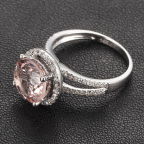 Round Morganite Engagement Ring Pave Diamond Wedding 14K White Gold 8mm Split Shank - Lord of Gem Rings - 5
