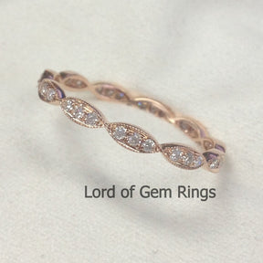 Pave Diamonds Wedding Band  Full Eternity Anniversary Ring 14K Rose Gold - SI/H Diamonds Art Deco Milgrain - Lord of Gem Rings - 3