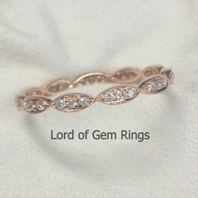 Pave Diamonds Wedding Band  Full Eternity Anniversary Ring 14K Rose Gold - SI/H Diamonds Art Deco Milgrain - Lord of Gem Rings - 1