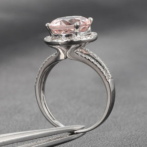 Round Morganite Engagement Ring Pave Diamond Wedding 14K White Gold 8mm Split Shank - Lord of Gem Rings - 2