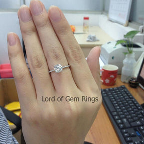 Round Moissanite Diamond Engagement Ring Hidden Halo