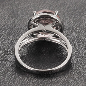 Round Morganite Engagement Ring Pave Diamond Wedding 14K White Gold 8mm Split Shank - Lord of Gem Rings - 4