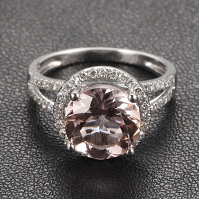 Round Morganite Engagement Ring Pave Diamond Wedding 14K White Gold 8mm Split Shank - Lord of Gem Rings - 3