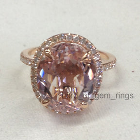 Reserved for Rebecca Oval  Pink Morganite Engagement Ring Pave Diamond Wedding 14K Rose Gold - Lord of Gem Rings - 3