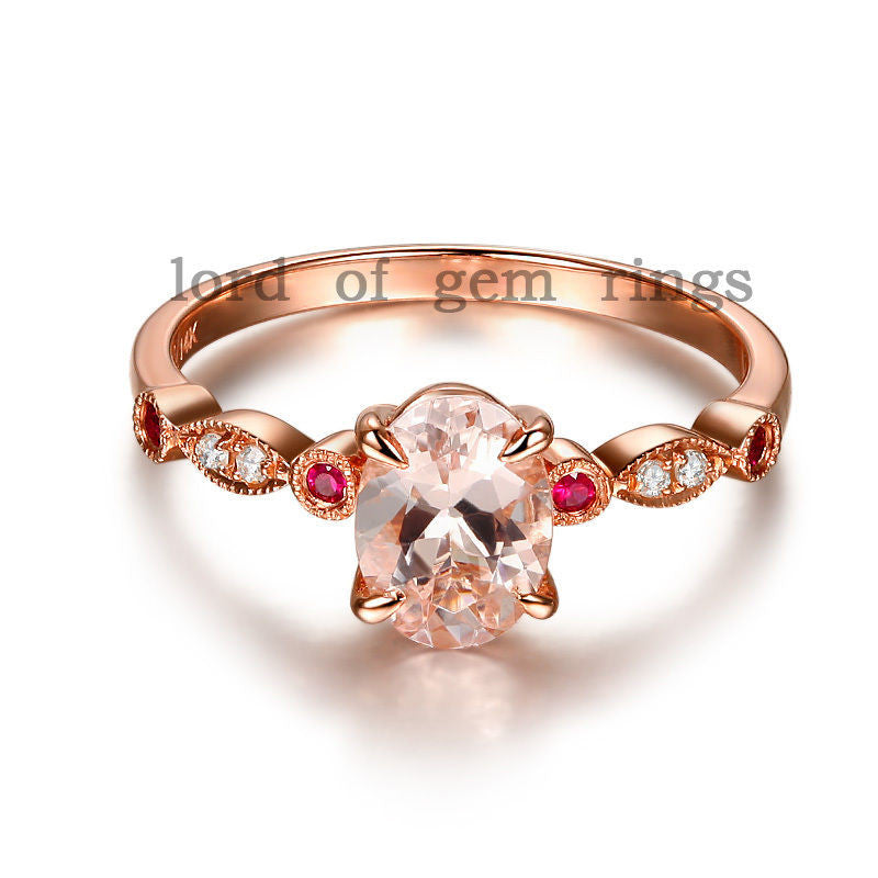Reserved for Rick Oval Morganite Engagement Ring Diamond 14K Rose Gold 6x8mm Rush Delivery - Lord of Gem Rings - 3