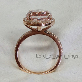 Oval Morganite Engagement Ring Pave Diamond Wedding 14K Rose Gold 10x12mm - Lord of Gem Rings - 6