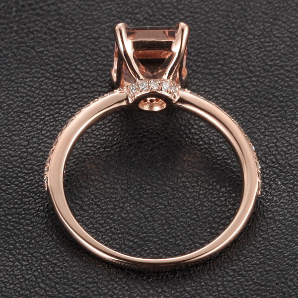Emerald Cut Morganite Engament Ring Pave  Diamond Wedding 14k Rose Gold 6x8mm - Lord of Gem Rings - 5