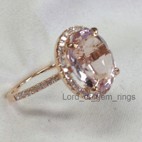 Reserved for Rebecca Oval  Pink Morganite Engagement Ring Pave Diamond Wedding 14K Rose Gold - Lord of Gem Rings - 5