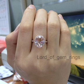 Oval Morganite Engagement Ring Pave Diamond Wedding 14K Rose Gold 10x12mm - Lord of Gem Rings - 2