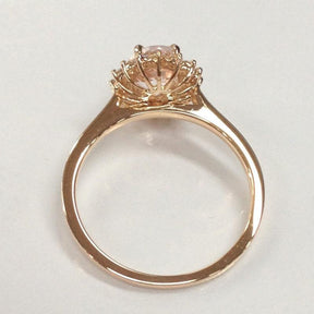 Princess Diana Oval Morganite  Diamond Halo Ring 14K Rose Gold