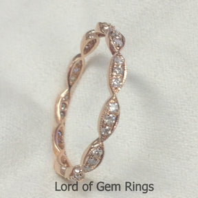 Pave Diamonds Wedding Band  Full Eternity Anniversary Ring 14K Rose Gold - SI/H Diamonds Art Deco Milgrain - Lord of Gem Rings - 5
