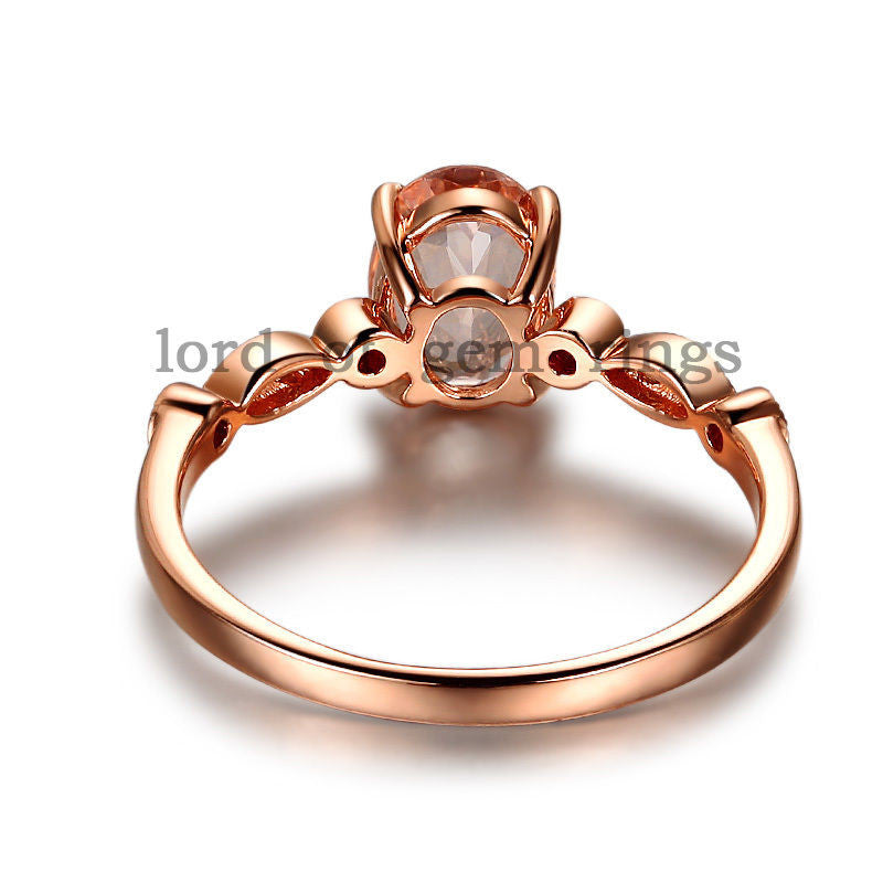 Oval Morganite Engagement Ring Diamond / Ruby 14K Rose Gold 6x8mm - Lord of Gem Rings - 4