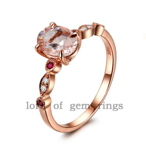Reserved for Rick Oval Morganite Engagement Ring Diamond 14K Rose Gold 6x8mm Rush Delivery - Lord of Gem Rings - 1