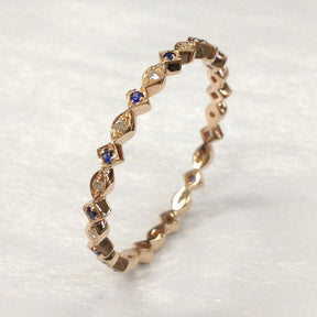 Blue Sapphire Diamond Wedding Band!14K Rose Gold,Anniversary Ring,Width 2.2mm - Lord of Gem Rings - 1