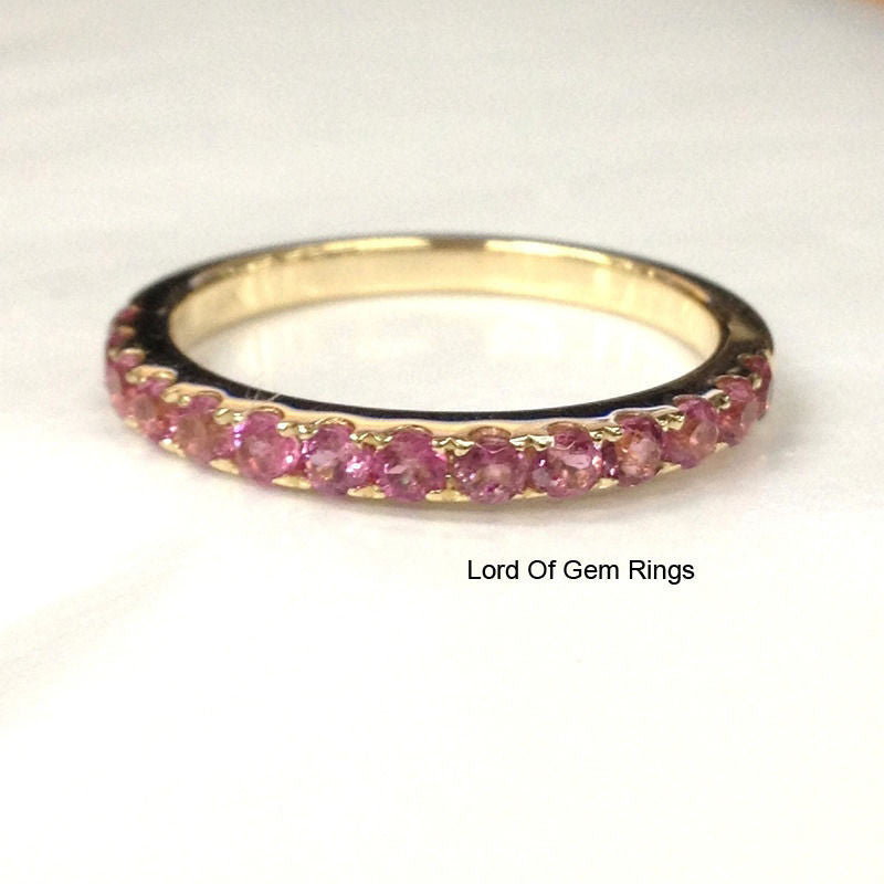 Pink Tourmaline Wedding Band Eternity Anniversary Ring 14K Yellow Gold 2mm - Lord of Gem Rings - 2