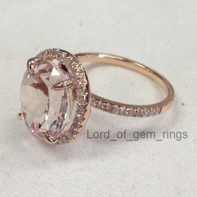 Reserved for Rebecca Oval  Pink Morganite Engagement Ring Pave Diamond Wedding 14K Rose Gold - Lord of Gem Rings - 4