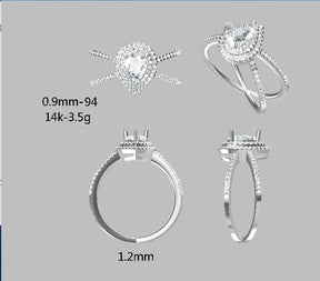 Reserved for AAA  Semi Mount Ring Diamond Double Halo X band 14K White Gold pear 5x7