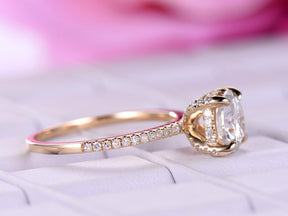 Round Moissanite Ring Diamond Hidden Halo Engagement Ring