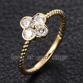 Moissanite Engagement Ring 14K Yellow Gold 3mm Round Four Leaved Clover Floral - Lord of Gem Rings - 2