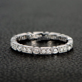 Pave Full Cut Diamond Wedding Band Eternity Anniversary Ring 14K White Gold Art Deco Antique - Lord of Gem Rings - 2