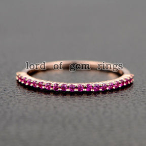 Pink Sapphires Wedding Band Half Eternity Anniversary Ring 14K Rose Gold - Lord of Gem Rings - 5