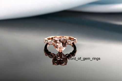 Heart Morganite Engagement Ring Pave Diamond Wedding 14K Rose Gold 8mm  Art Deco - Lord of Gem Rings - 2