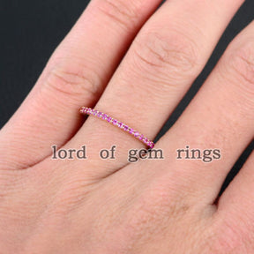 Pink Sapphires Wedding Band Half Eternity Anniversary Ring 14K Rose Gold - Lord of Gem Rings - 3