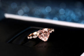 Heart Morganite Engagement Ring Pave Diamond Wedding 14K Rose Gold 8mm  Art Deco - Lord of Gem Rings - 4
