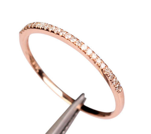 Pave Diamond Wedding Band Half Eternity Anniversary Ring 14K Rose Gold VVS-H 0.17ct Diamonds-THIN Design - Lord of Gem Rings - 1