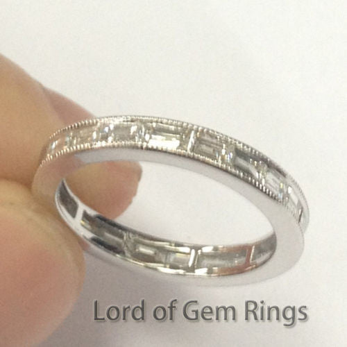 Baguette Diamond Wedding Band Eternity Anniversary Ring 14K White Gold-VS H Diamond Milgrain - Lord of Gem Rings - 3