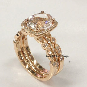 Reserved for Erika, Custom Emerald Cut Morganite Engagement Ring Set - Lord of Gem Rings - 4