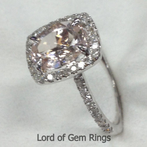 Reserved for mustangfanatik, Custom Oval Morganite Engagement Ring Diamond Cushion Halo - Lord of Gem Rings - 6
