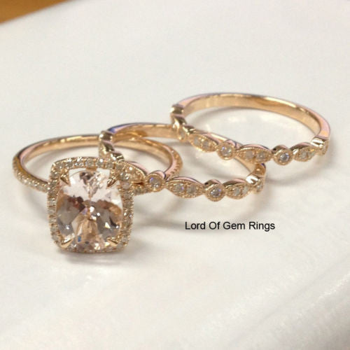 Reserved for Erika, Custom Emerald Cut Morganite Engagement Ring Set - Lord of Gem Rings - 3