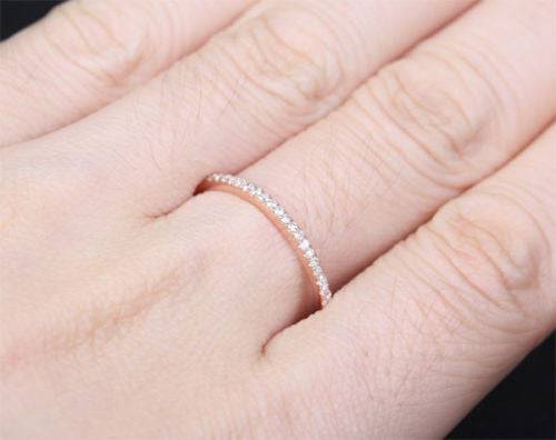 Pave Diamond Wedding Band Half Eternity Anniversary Ring 14K Rose Gold VVS-H 0.17ct Diamonds-THIN Design - Lord of Gem Rings - 3