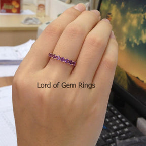 Reserved for curtiswann Amethyst Half Eternity Anniversary Ring 18K White Gold - Lord of Gem Rings - 4
