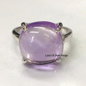 Cushion Amethyst Engagement Ring 14K White Gold Solitaire 12mm - Lord of Gem Rings - 5