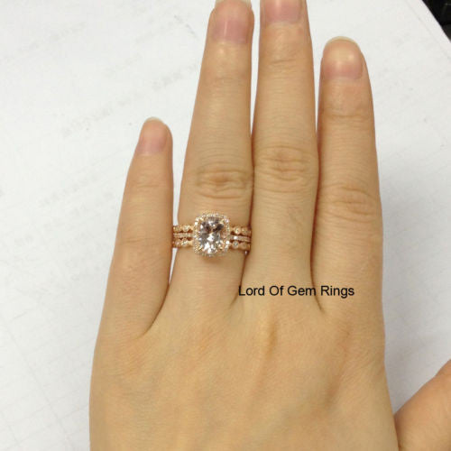 Reserved for Erika, Custom Emerald Cut Morganite Engagement Ring Set - Lord of Gem Rings - 6