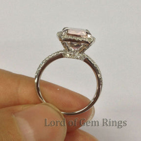 Cushion Morganite Engagement Ring Pave Diamond Wedding 14K White Gold 8mm - Lord of Gem Rings - 3