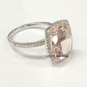 Reserved for Jennifer, Cushion Morganite Engagement Ring Pave Diamond 14K White Gold - Lord of Gem Rings - 7